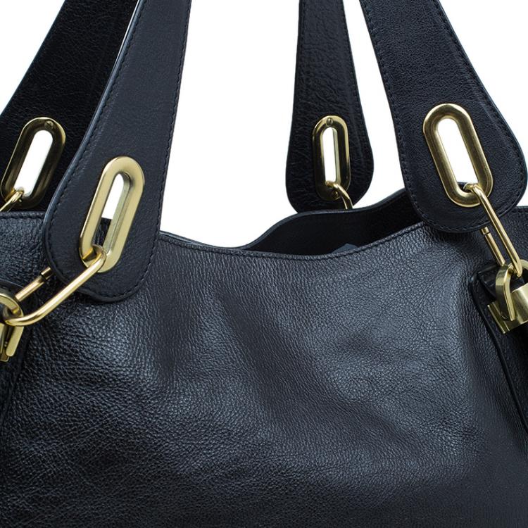 Pre Owned Chloe Black Leather Paraty Shopper Tote