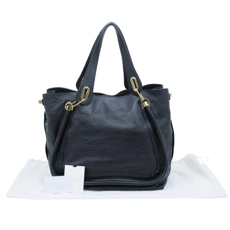 Pre Owned Chloe Black Leather Paraty Shopper Tote