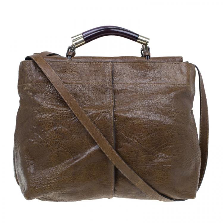 Pre Owned Chloe Brown Leather Saskia Square Tote Bag
