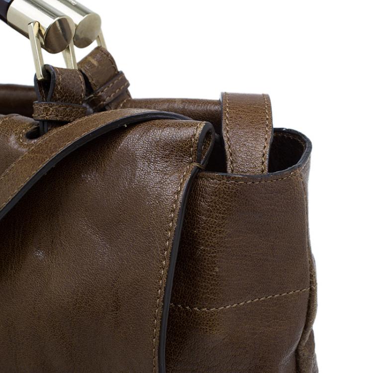 Pre Owned Chloe Brown Leather Saskia Square Tote Bag