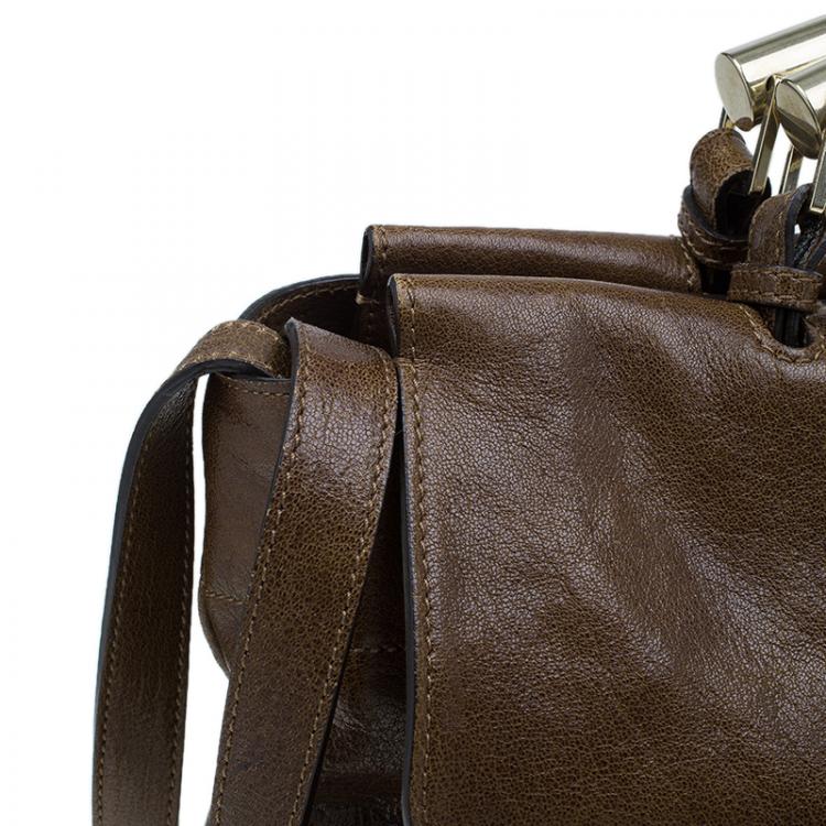 Pre Owned Chloe Brown Leather Saskia Square Tote Bag