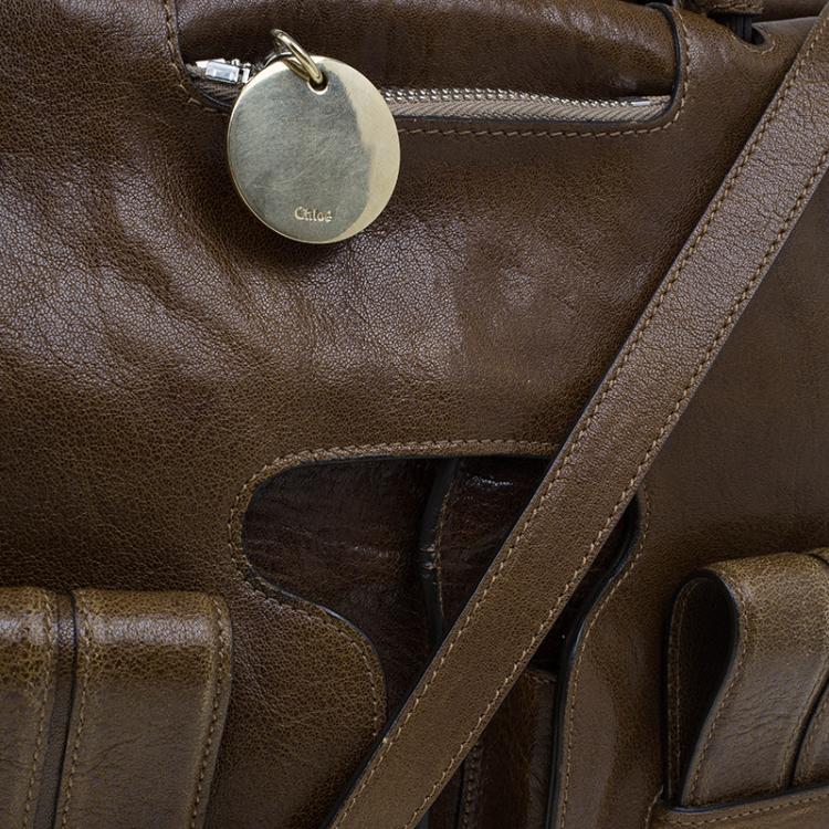 Pre Owned Chloe Brown Leather Saskia Square Tote Bag