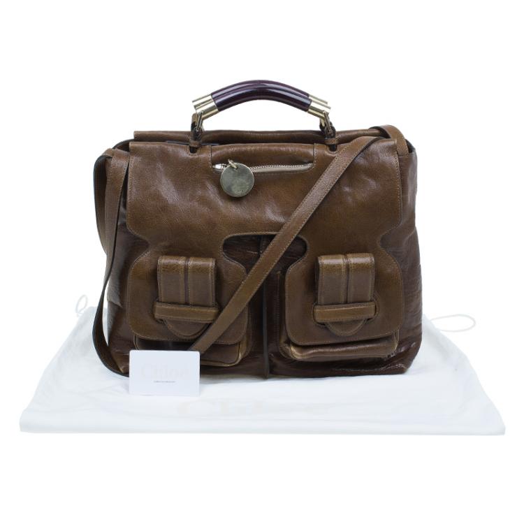 Pre Owned Chloe Brown Leather Saskia Square Tote Bag