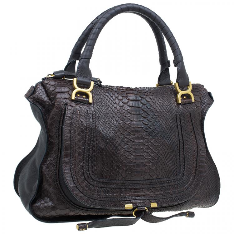Pre Owned Chloe Brown Python Large Marcie Satchel Bag
