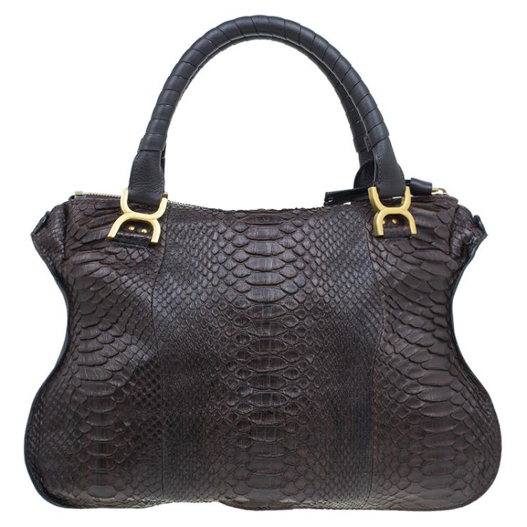 Pre Owned Chloe Brown Python Large Marcie Satchel Bag