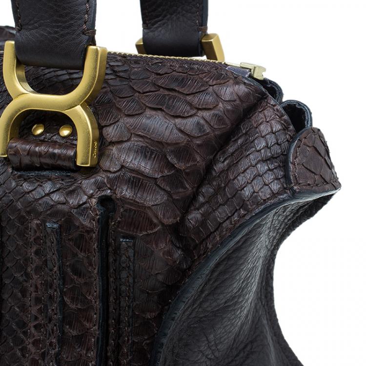 Pre Owned Chloe Brown Python Large Marcie Satchel Bag