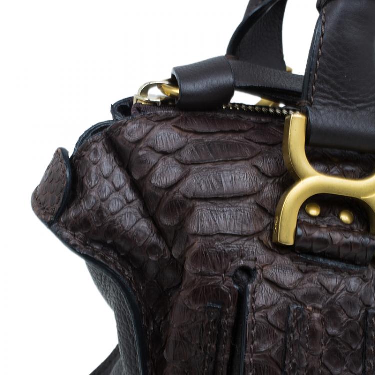 Pre Owned Chloe Brown Python Large Marcie Satchel Bag
