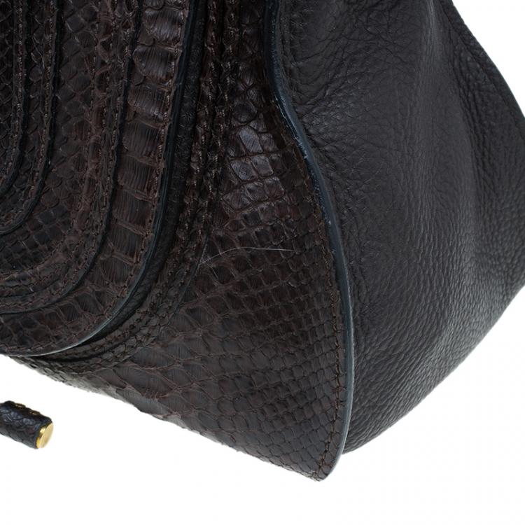 Pre Owned Chloe Brown Python Large Marcie Satchel Bag