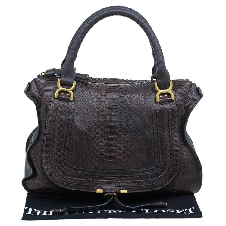 Pre Owned Chloe Brown Python Large Marcie Satchel Bag
