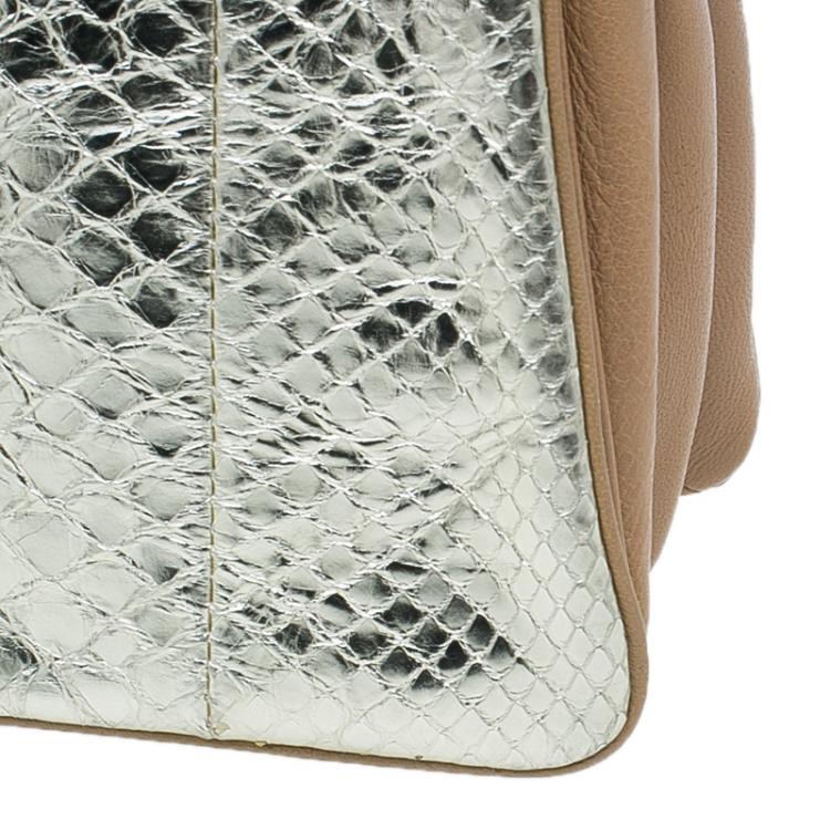 Pre Owned Chloe Gold/Beige Python and Leather Small Jade Shoulder Bag