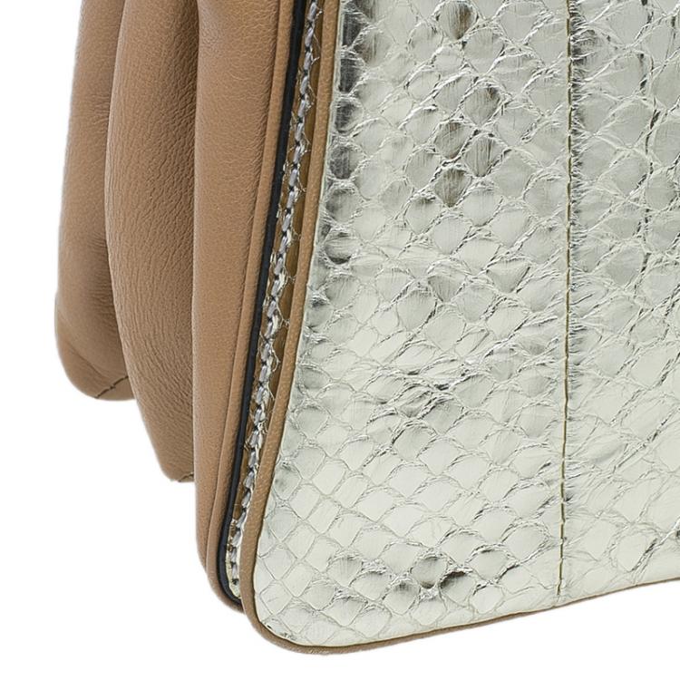 Pre Owned Chloe Gold/Beige Python and Leather Small Jade Shoulder Bag