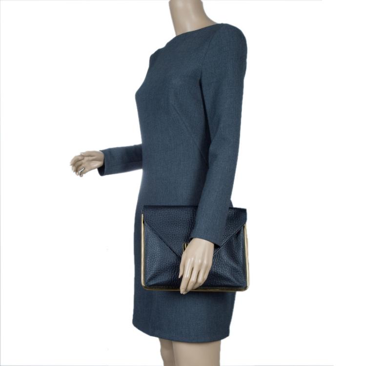 Pre Owned Chloe Black Pebbled Leather Sally Envelope Clutch