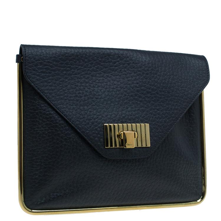 Pre Owned Chloe Black Pebbled Leather Sally Envelope Clutch