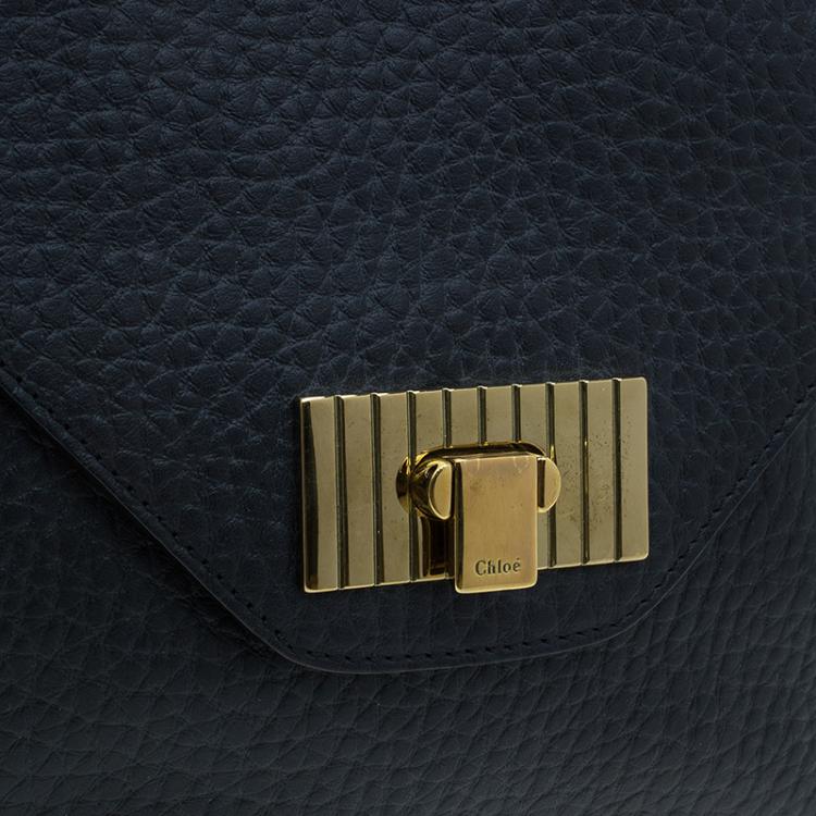 Pre Owned Chloe Black Pebbled Leather Sally Envelope Clutch