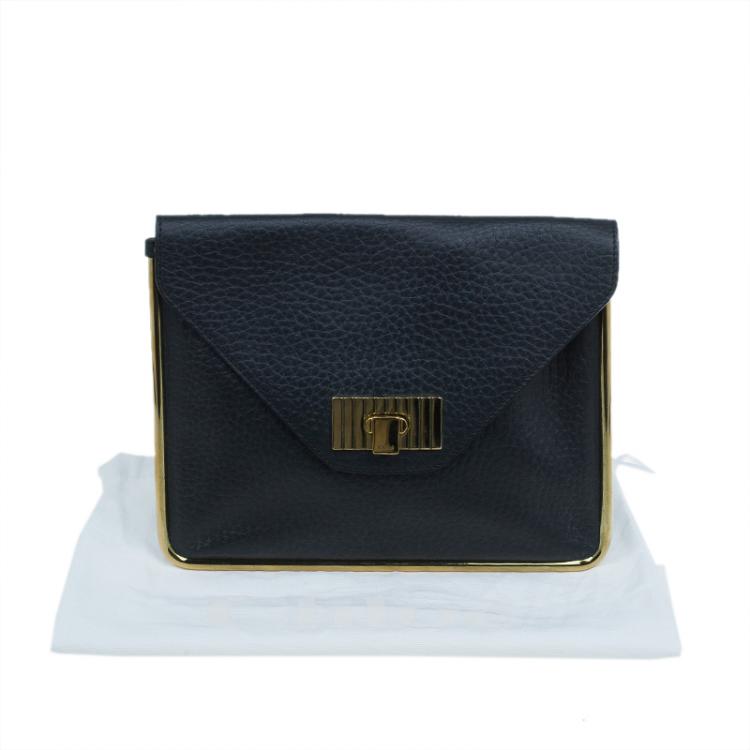 Pre Owned Chloe Black Pebbled Leather Sally Envelope Clutch