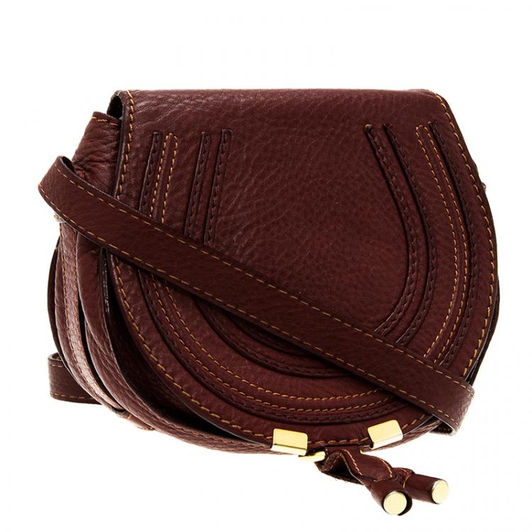Pre Owned Chloe Burgundy Pebbled Leather Mini Marcie Crossbody Bag