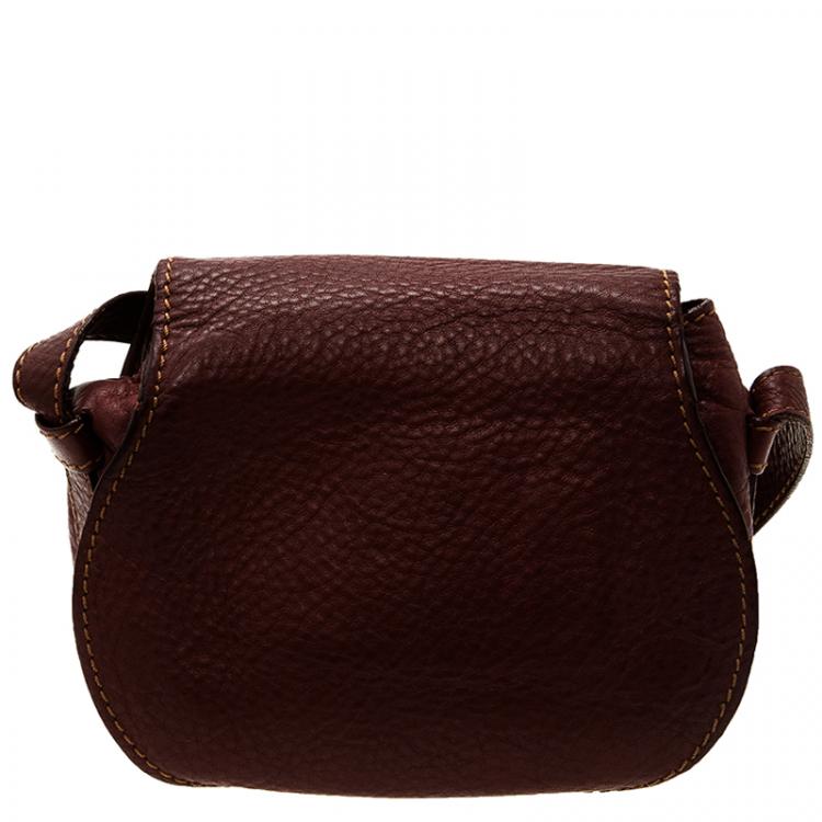 Pre Owned Chloe Burgundy Pebbled Leather Mini Marcie Crossbody Bag