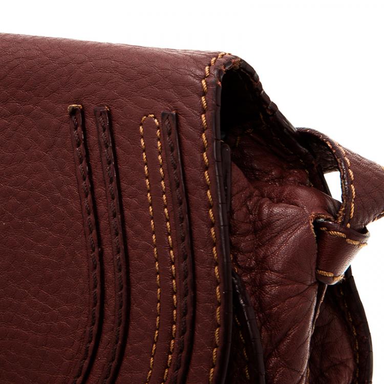 Pre Owned Chloe Burgundy Pebbled Leather Mini Marcie Crossbody Bag