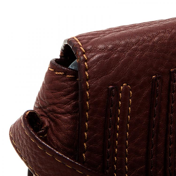 Pre Owned Chloe Burgundy Pebbled Leather Mini Marcie Crossbody Bag