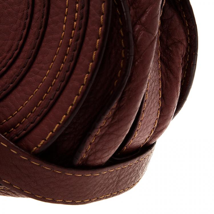 Pre Owned Chloe Burgundy Pebbled Leather Mini Marcie Crossbody Bag