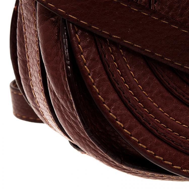 Pre Owned Chloe Burgundy Pebbled Leather Mini Marcie Crossbody Bag