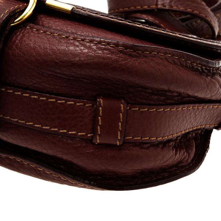 Pre Owned Chloe Burgundy Pebbled Leather Mini Marcie Crossbody Bag