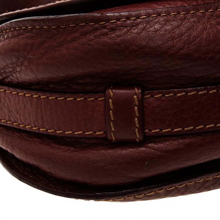 Pre Owned Chloe Burgundy Pebbled Leather Mini Marcie Crossbody Bag