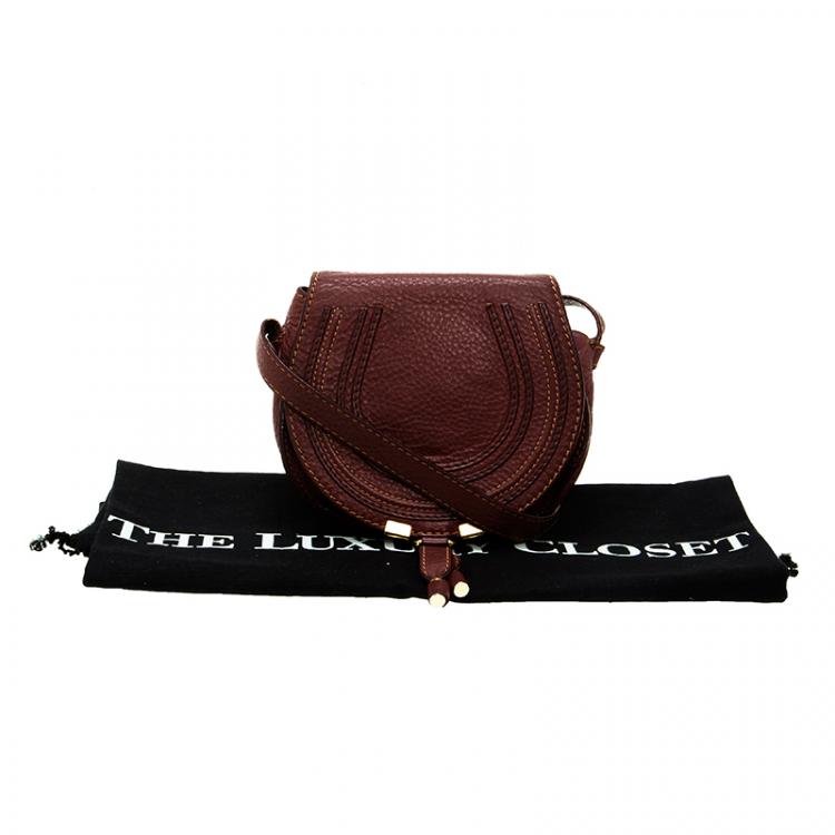 Pre Owned Chloe Burgundy Pebbled Leather Mini Marcie Crossbody Bag