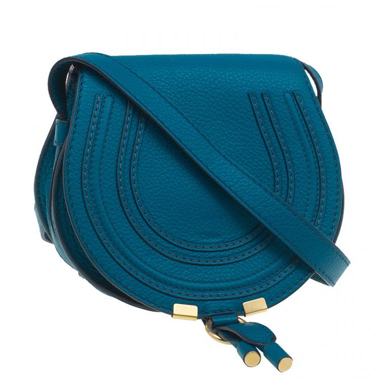 Pre Owned Chloe Blue Leather Mini Marcie Crossbody Bag