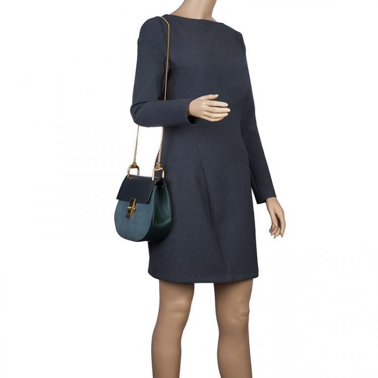 Pre Owned Chloe Merino Blue Leather and Suede  Medium Drew Shoulder Bag