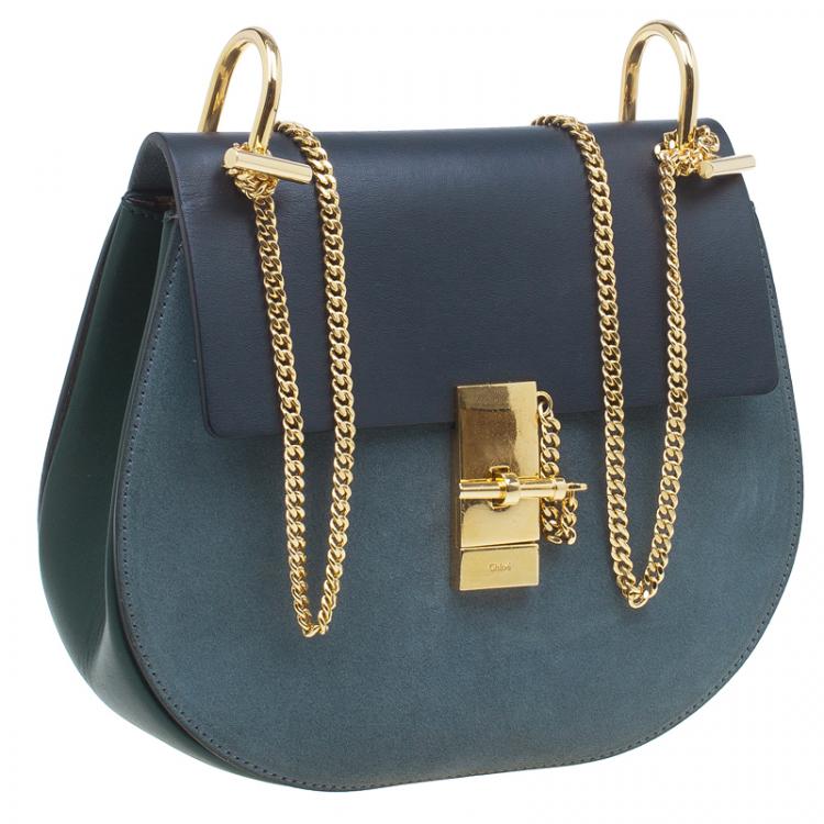 Pre Owned Chloe Merino Blue Leather and Suede  Medium Drew Shoulder Bag