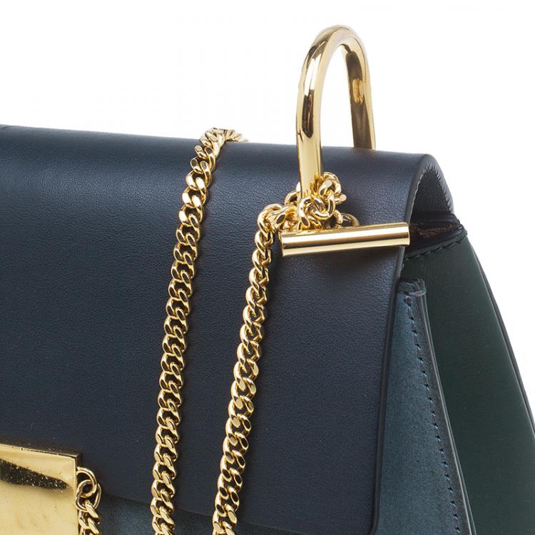 Pre Owned Chloe Merino Blue Leather and Suede  Medium Drew Shoulder Bag