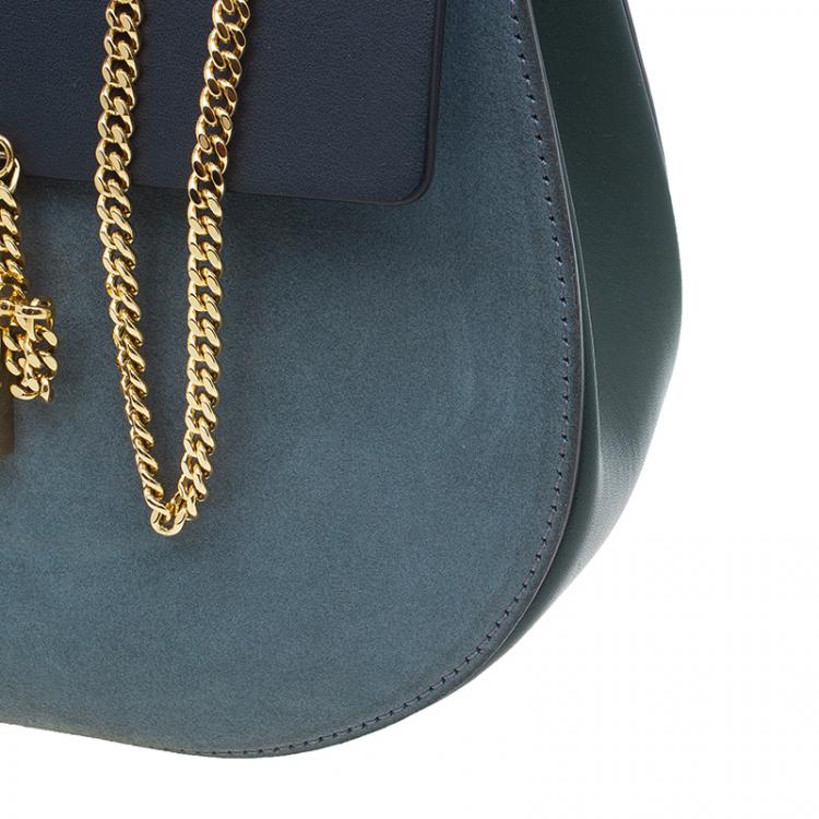 Pre Owned Chloe Merino Blue Leather and Suede  Medium Drew Shoulder Bag
