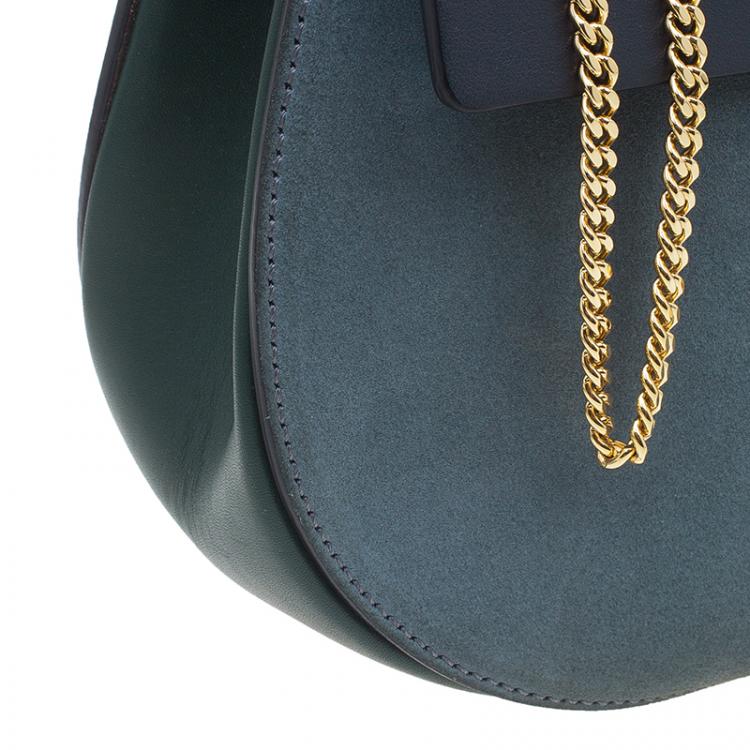 Pre Owned Chloe Merino Blue Leather and Suede  Medium Drew Shoulder Bag