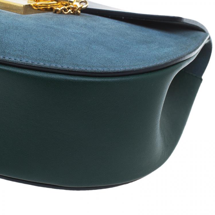 Pre Owned Chloe Merino Blue Leather and Suede  Medium Drew Shoulder Bag