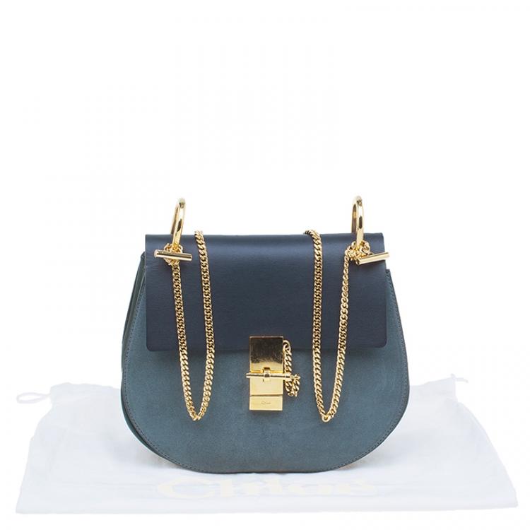 Pre Owned Chloe Merino Blue Leather and Suede  Medium Drew Shoulder Bag
