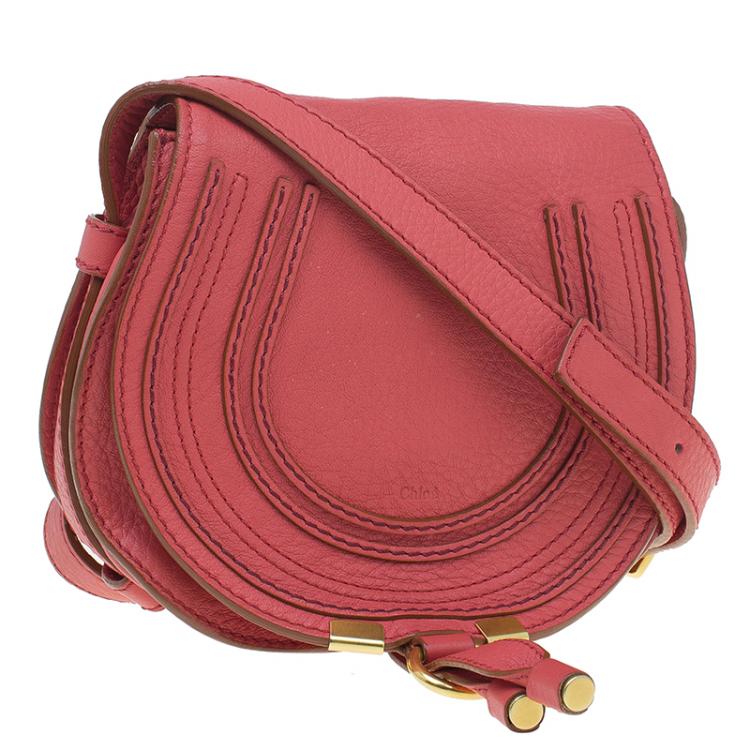 Pre Owned Chloe Peach Leather Mini Marcie Crossbody Bag