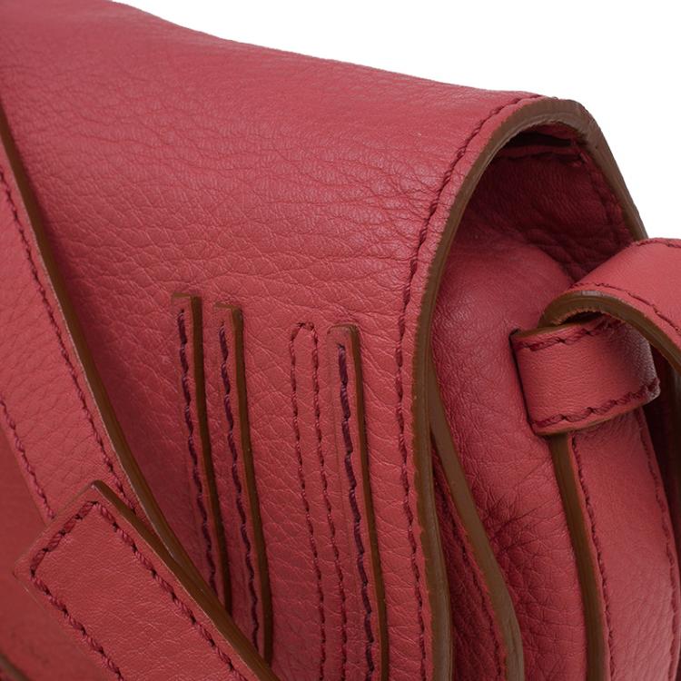 Pre Owned Chloe Peach Leather Mini Marcie Crossbody Bag