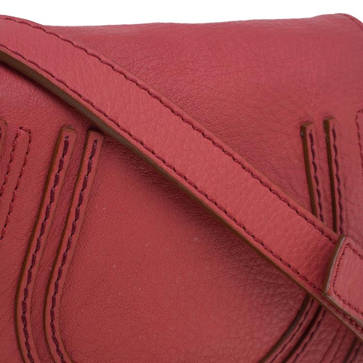 Pre Owned Chloe Peach Leather Mini Marcie Crossbody Bag