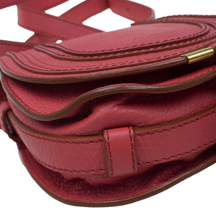 Pre Owned Chloe Peach Leather Mini Marcie Crossbody Bag