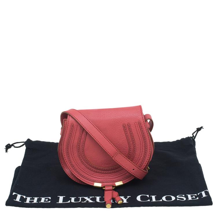Pre Owned Chloe Peach Leather Mini Marcie Crossbody Bag