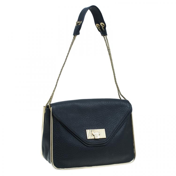 Pre Owned Chloe Black Pebbled Leather Medium Sally Flap Shoulder Bag