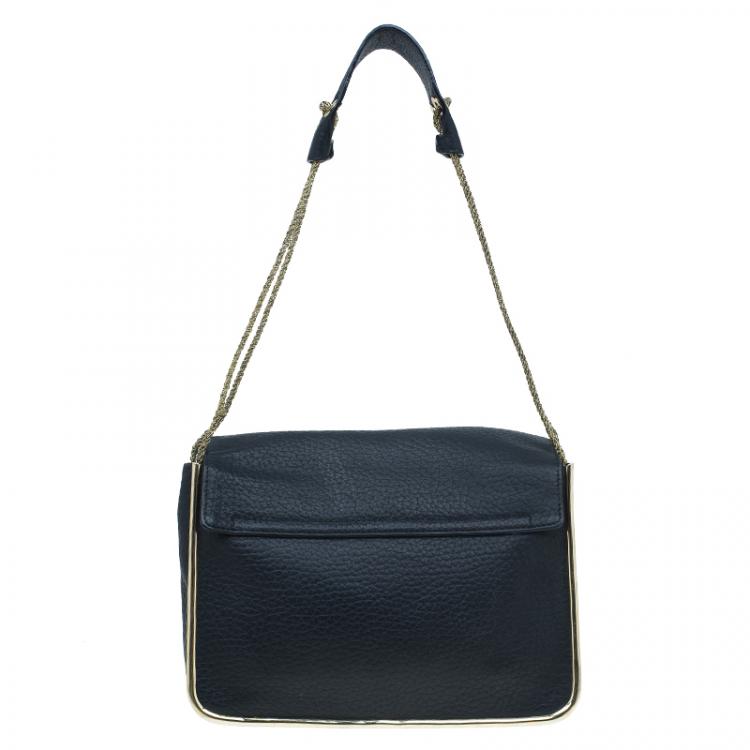 Pre Owned Chloe Black Pebbled Leather Medium Sally Flap Shoulder Bag