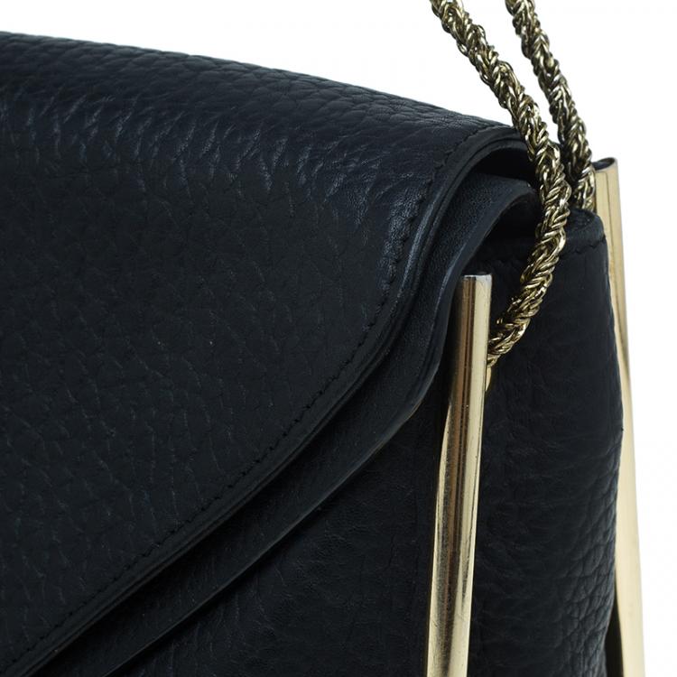 Pre Owned Chloe Black Pebbled Leather Medium Sally Flap Shoulder Bag