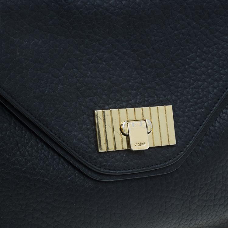 Pre Owned Chloe Black Pebbled Leather Medium Sally Flap Shoulder Bag