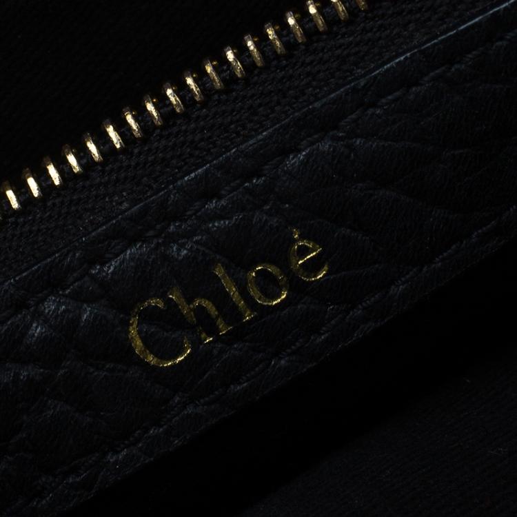 Pre Owned Chloe Black Pebbled Leather Medium Sally Flap Shoulder Bag