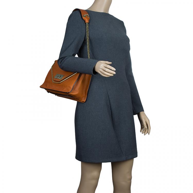 Pre Owned Chloe Orange Pebbled Leather Medium Sally Flap Shoulder Bag