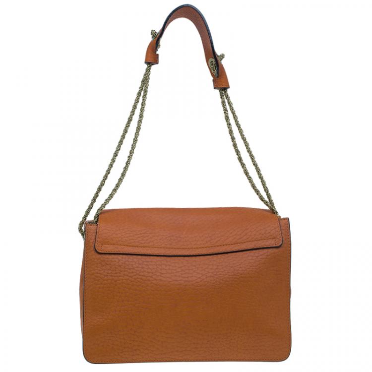 Pre Owned Chloe Orange Pebbled Leather Medium Sally Flap Shoulder Bag