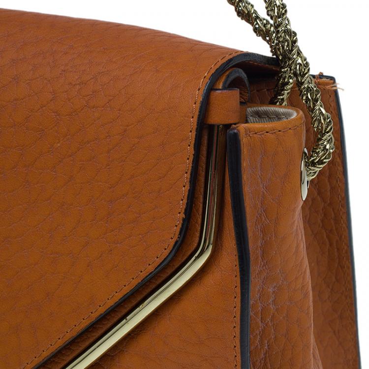 Pre Owned Chloe Orange Pebbled Leather Medium Sally Flap Shoulder Bag