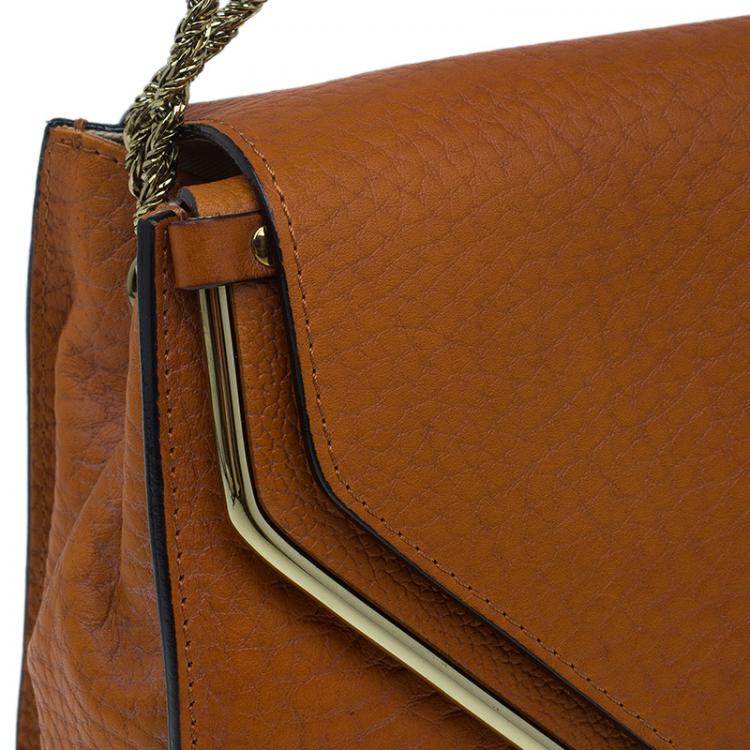 Pre Owned Chloe Orange Pebbled Leather Medium Sally Flap Shoulder Bag